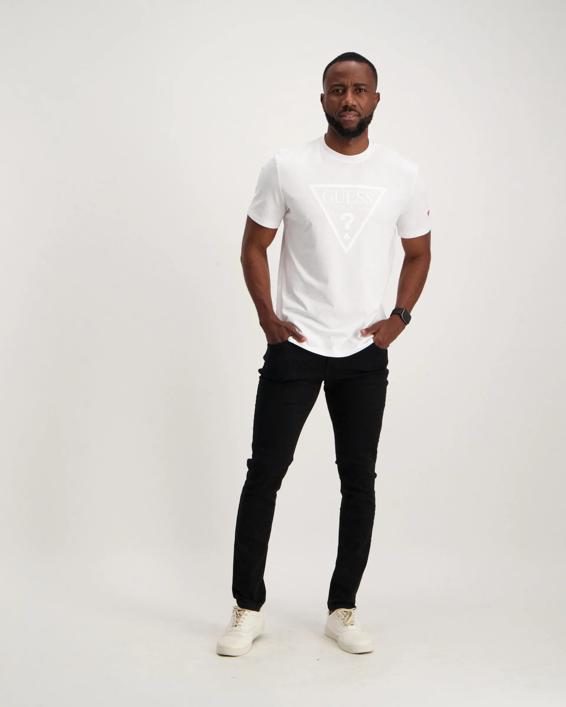 Men's White Embossed Logo Active T-Shirt - White