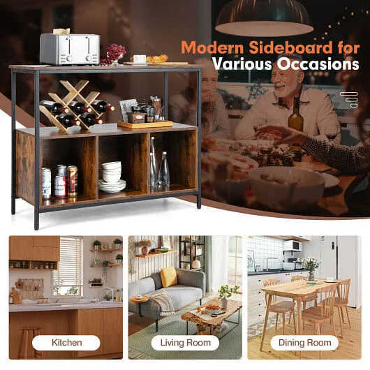 Modern Kitchen Buffet Sideboard with 3 Compartments-Rustic Brown - Color: Rustic