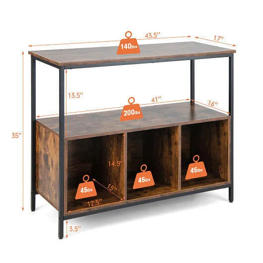 Modern Kitchen Buffet Sideboard with 3 Compartments-Rustic Brown - Color: Rustic