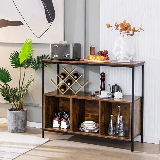 Modern Kitchen Buffet Sideboard with 3 Compartments-Rustic Brown - Color: Rustic