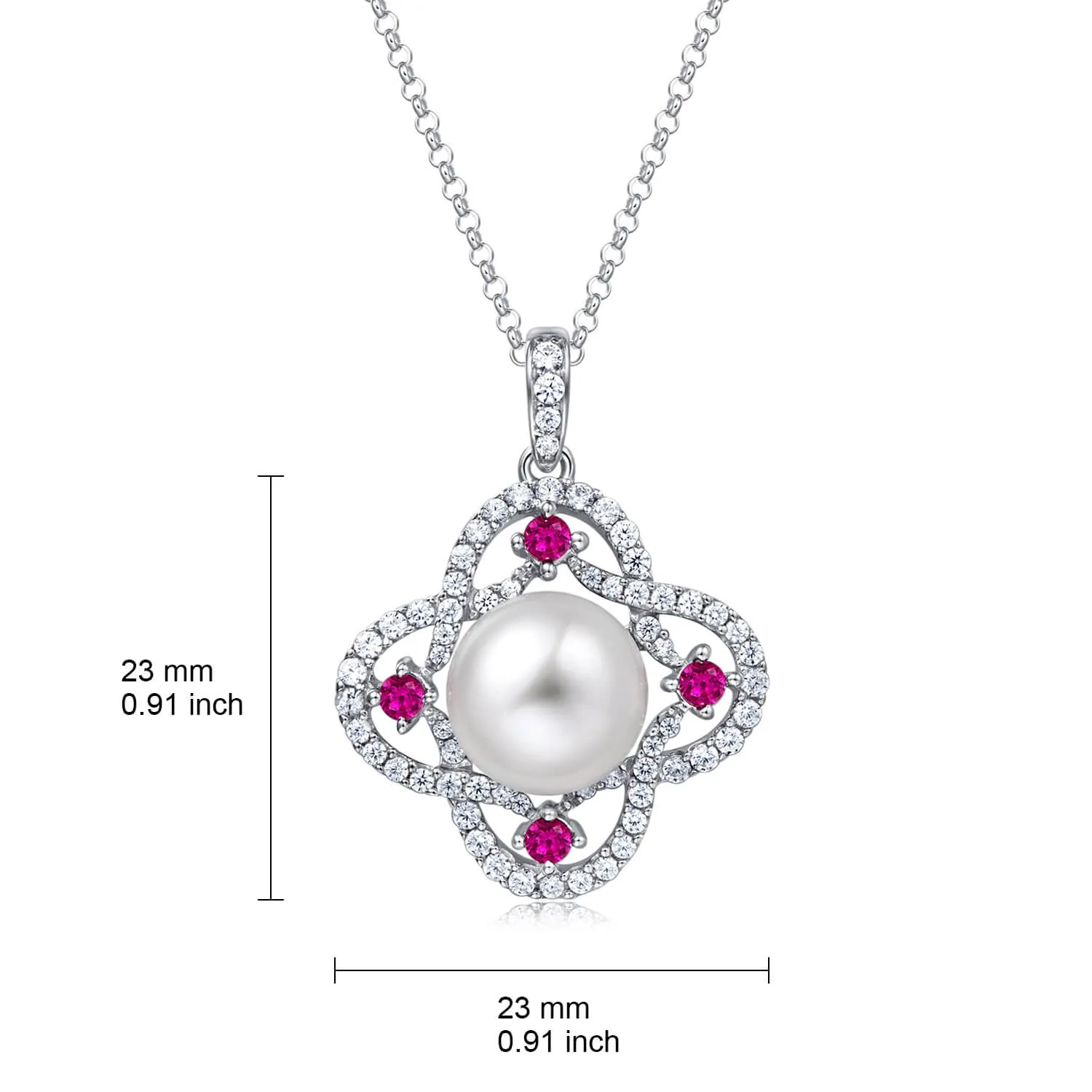 Molah Silver Freshwater Pearl and Cubic Zirconia Swirl Clover Pendant Necklace