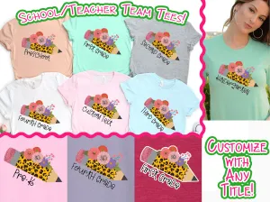 Monogram Floral Leopard Pencil Custom School Staff Tee