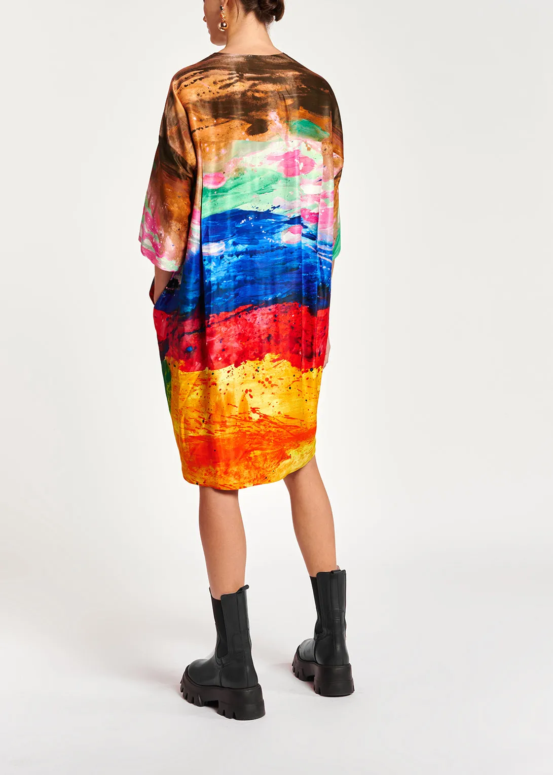 Multicolor paint brush print mini dress