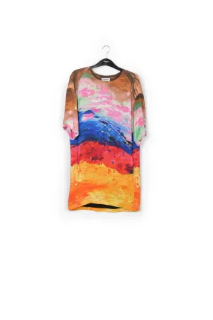 Multicolor paint brush print mini dress