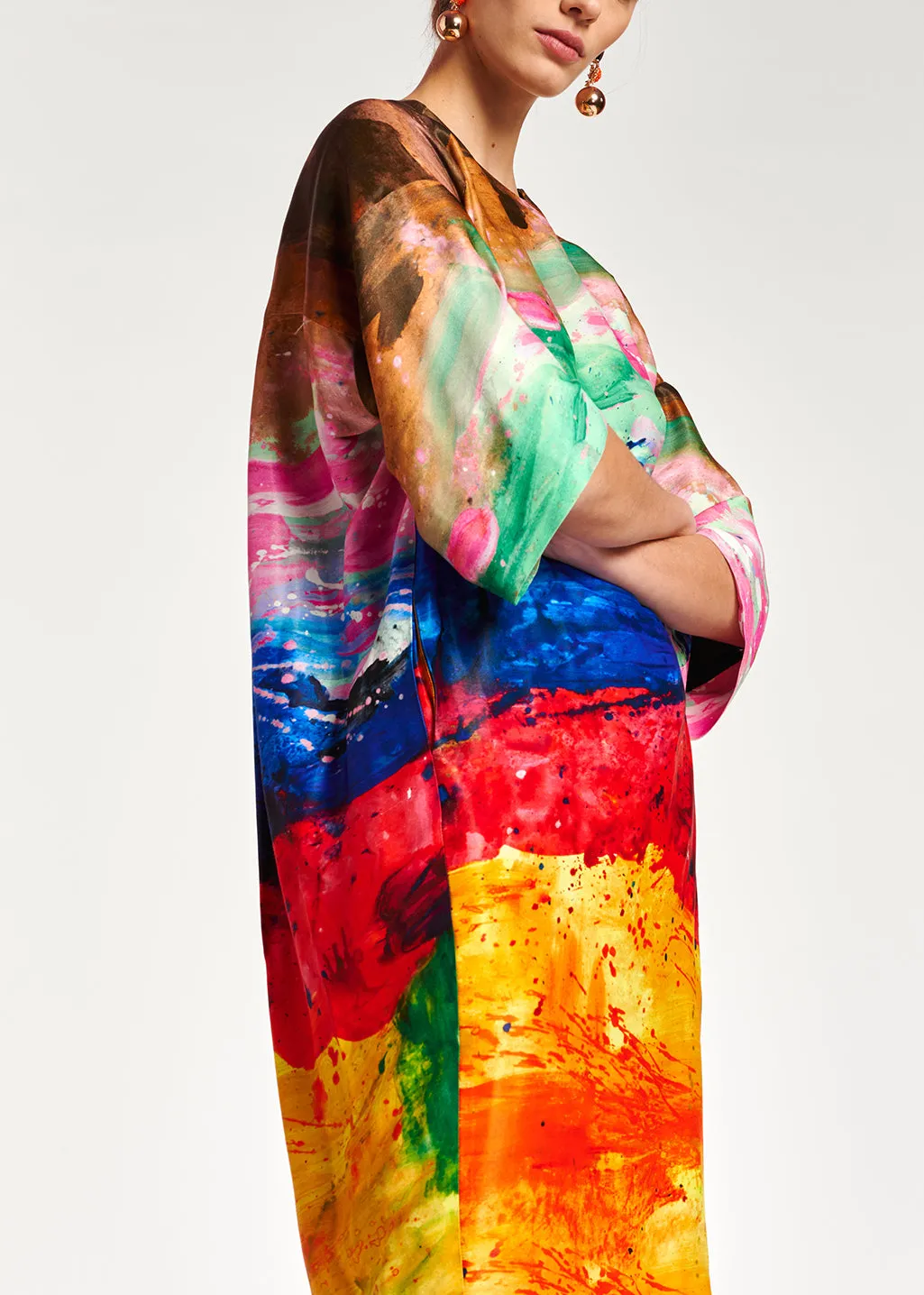 Multicolor paint brush print mini dress