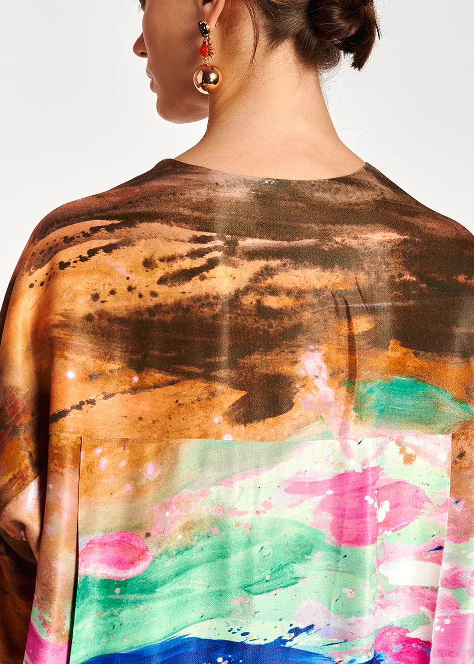 Multicolor paint brush print mini dress