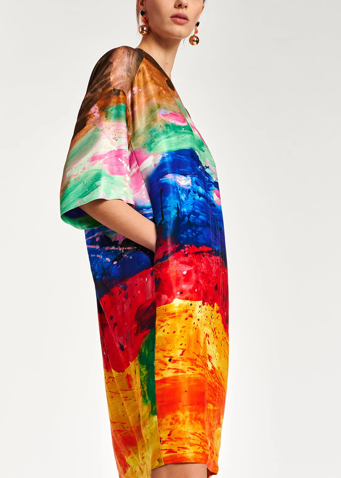 Multicolor paint brush print mini dress