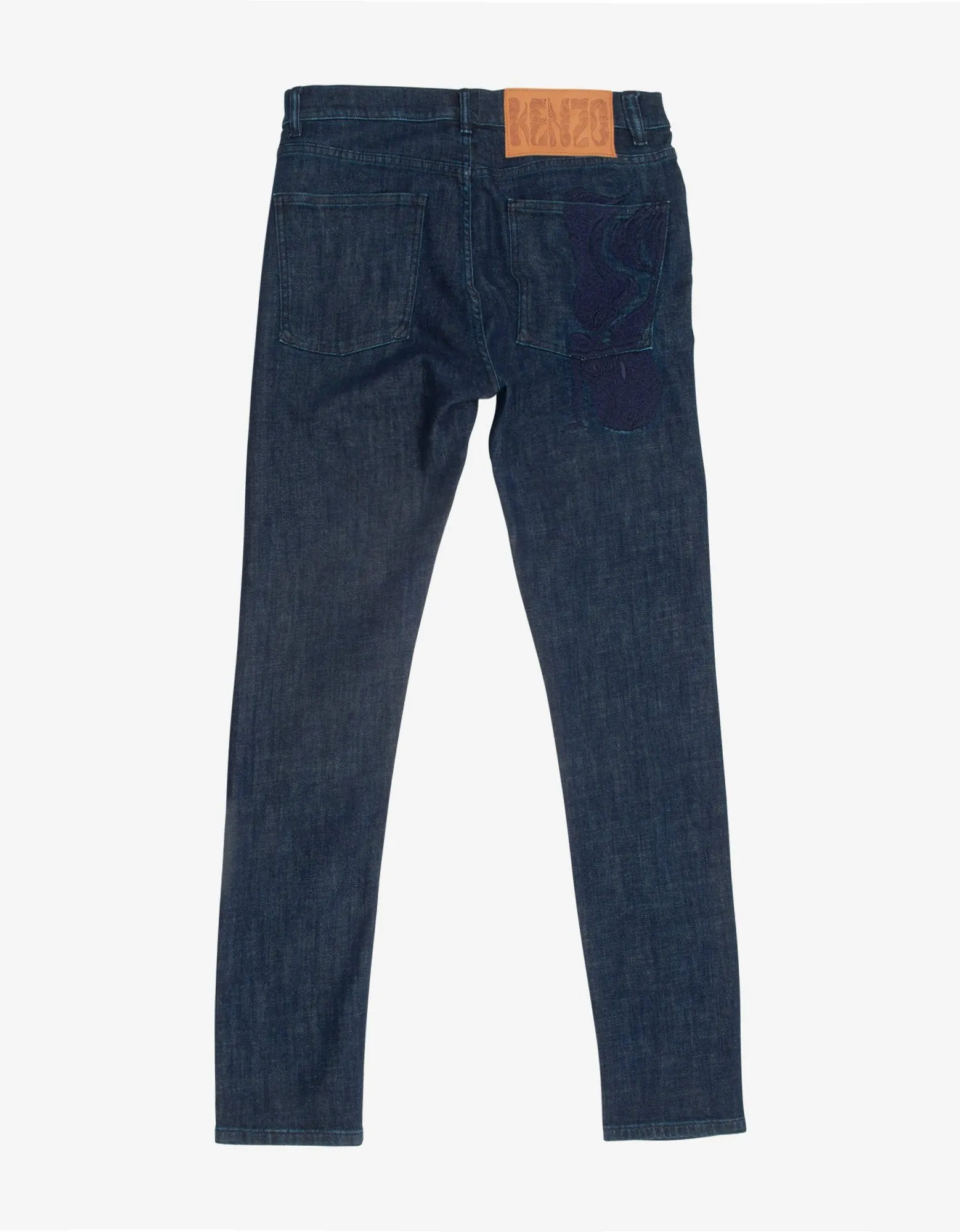 Navy Blue Mermaids Embroidery Skinny Jeans -