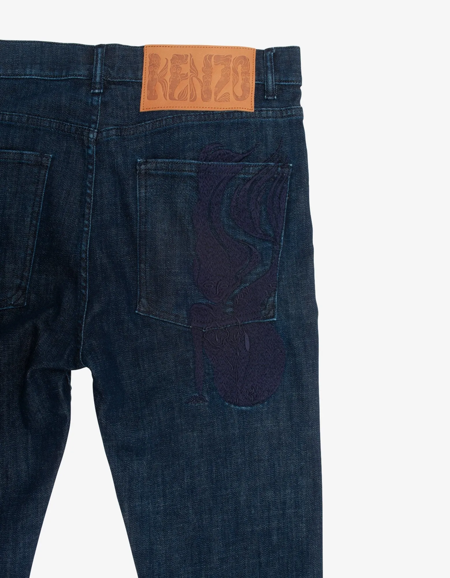 Navy Blue Mermaids Embroidery Skinny Jeans -