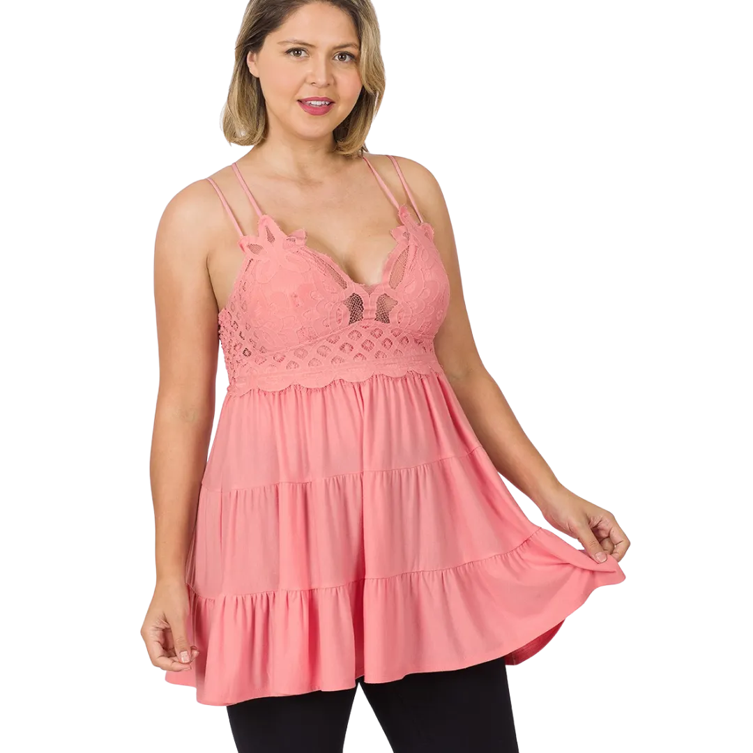 NEW Zenana Strappy Lace Ruffled Super Short Mini Dress LT6348