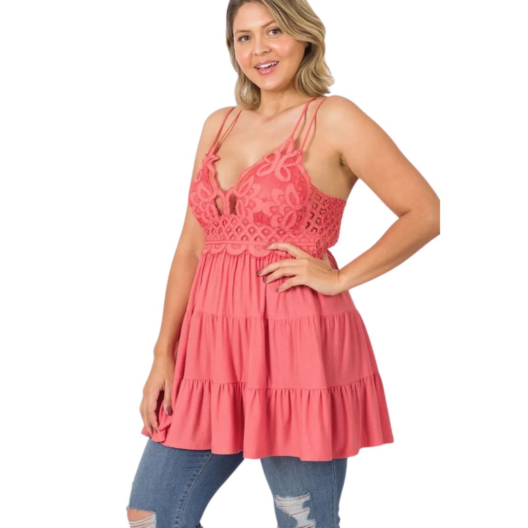 NEW Zenana Strappy Lace Ruffled Super Short Mini Dress LT6348