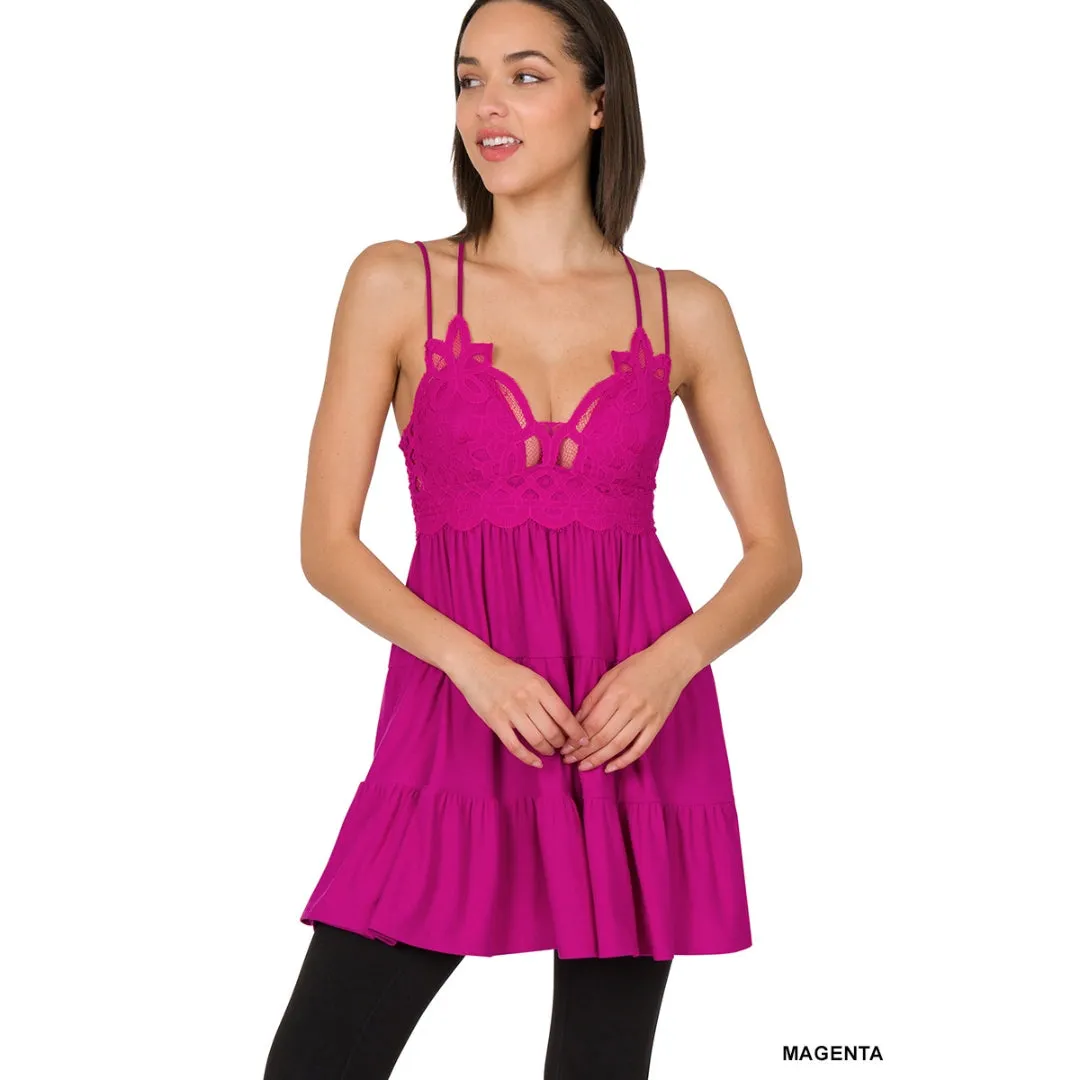 NEW Zenana Strappy Lace Ruffled Super Short Mini Dress LT6348