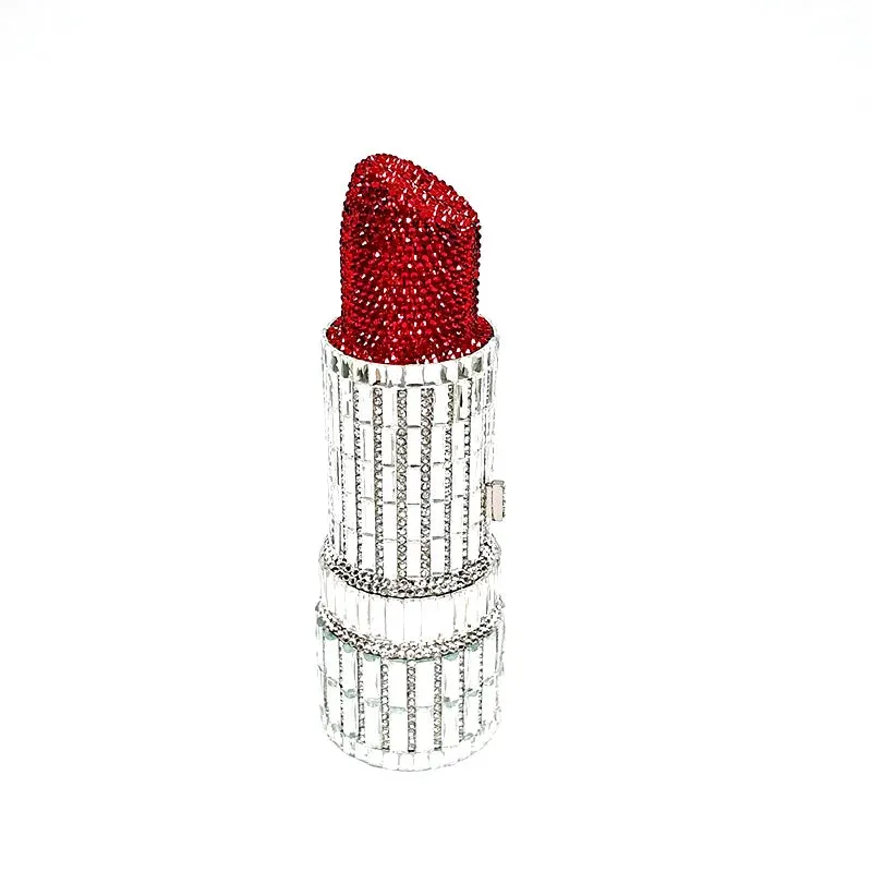 NEWEST fashion Luxury women evening party designer funny hot lipstick seductresses full crystal clutches sexy pinkie purses