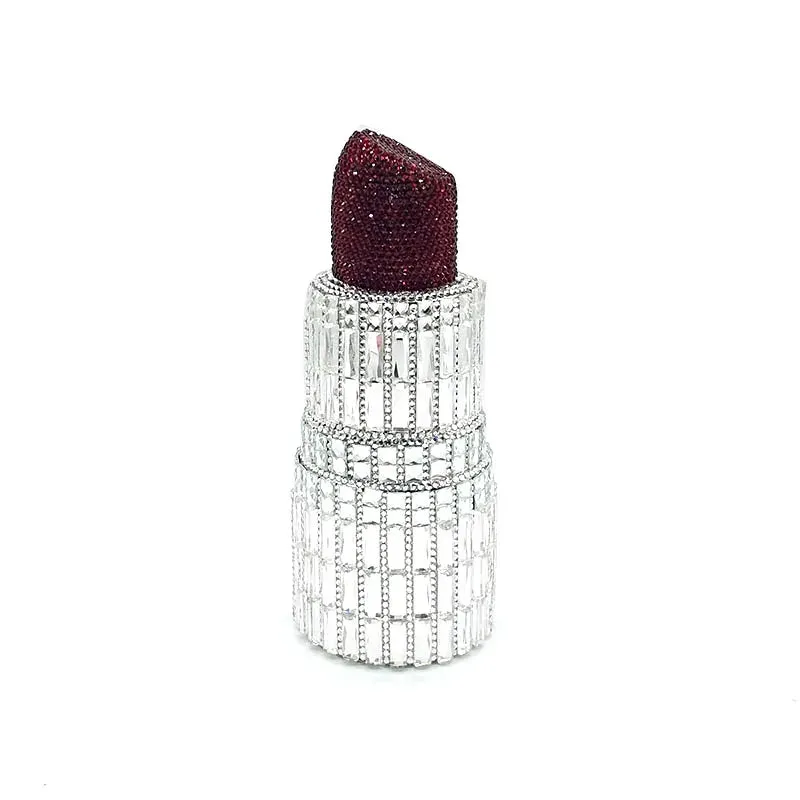 NEWEST fashion Luxury women evening party designer funny hot lipstick seductresses full crystal clutches sexy pinkie purses