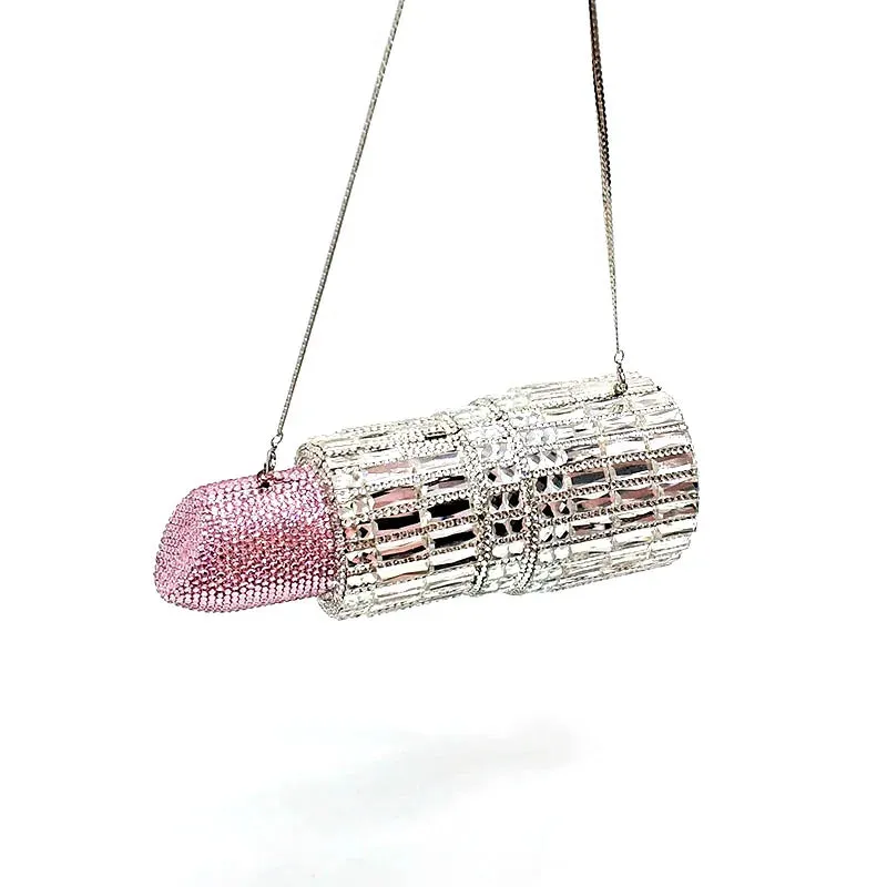 NEWEST fashion Luxury women evening party designer funny hot lipstick seductresses full crystal clutches sexy pinkie purses