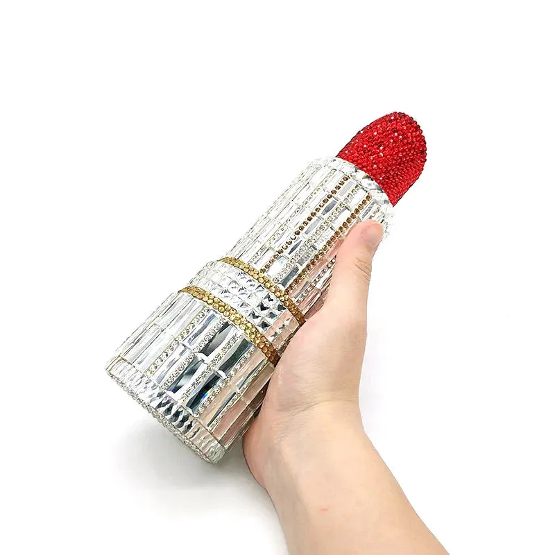 NEWEST fashion Luxury women evening party designer funny hot lipstick seductresses full crystal clutches sexy pinkie purses