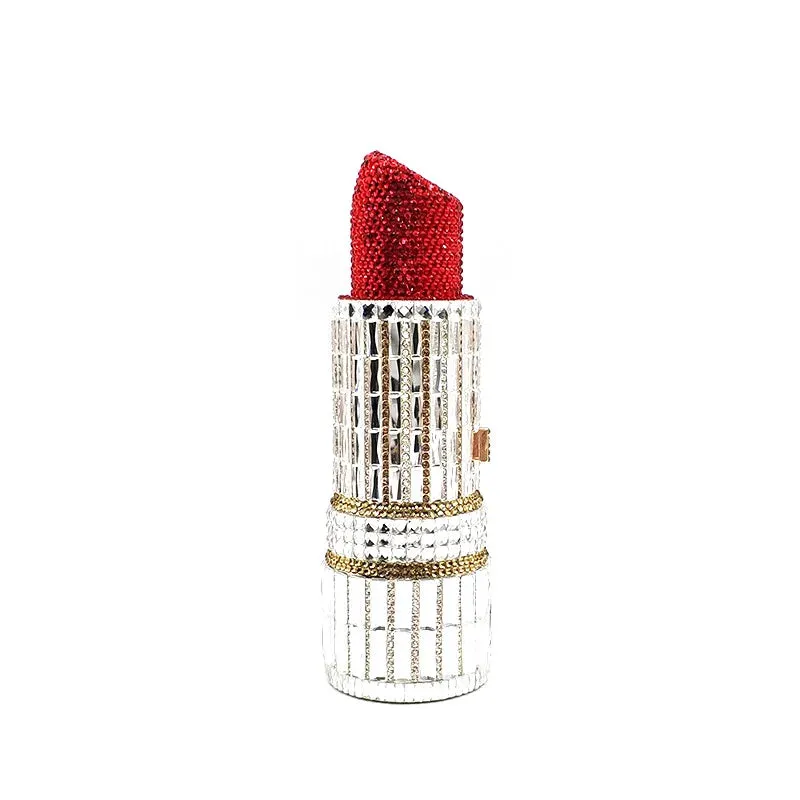 NEWEST fashion Luxury women evening party designer funny hot lipstick seductresses full crystal clutches sexy pinkie purses