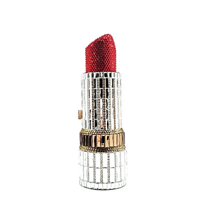 NEWEST fashion Luxury women evening party designer funny hot lipstick seductresses full crystal clutches sexy pinkie purses