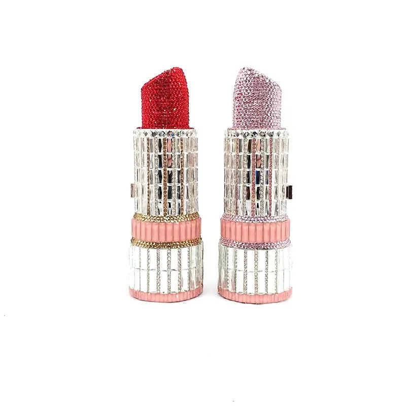 NEWEST fashion Luxury women evening party designer funny hot lipstick seductresses full crystal clutches sexy pinkie purses