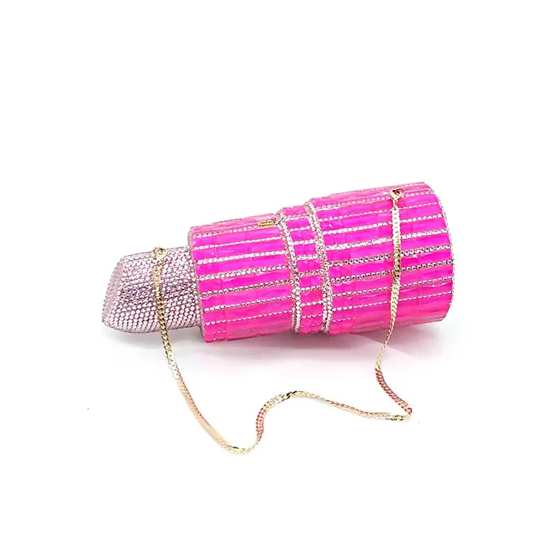 NEWEST fashion Luxury women evening party designer funny hot lipstick seductresses full crystal clutches sexy pinkie purses