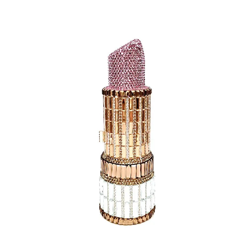 NEWEST fashion Luxury women evening party designer funny hot lipstick seductresses full crystal clutches sexy pinkie purses