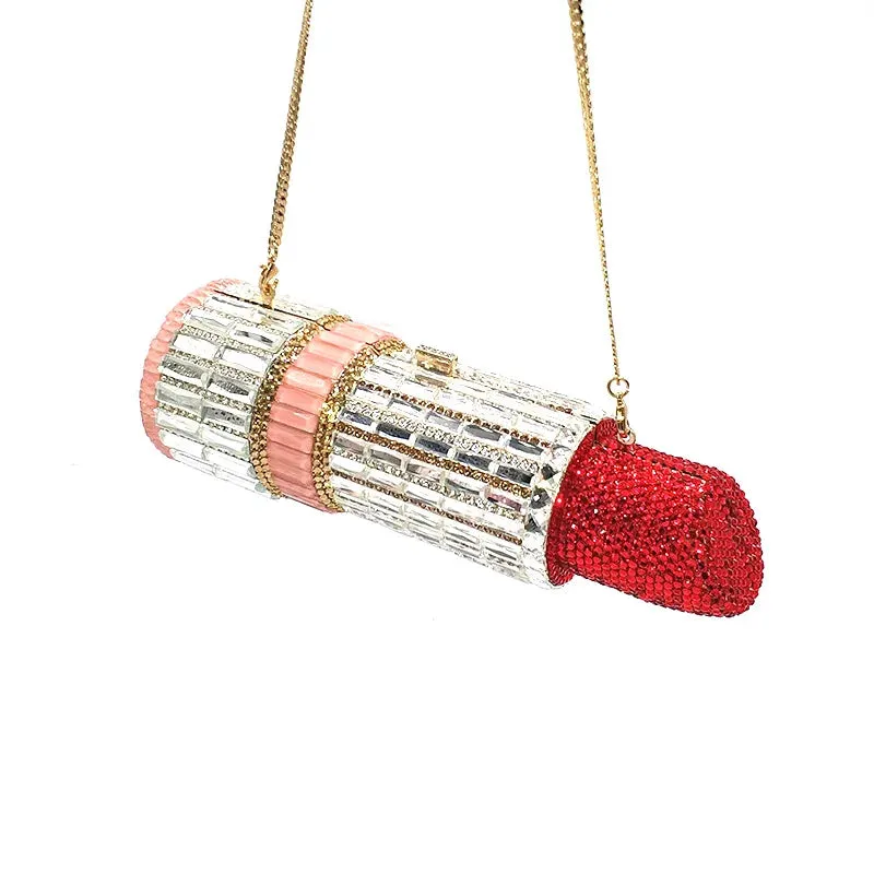 NEWEST fashion Luxury women evening party designer funny hot lipstick seductresses full crystal clutches sexy pinkie purses