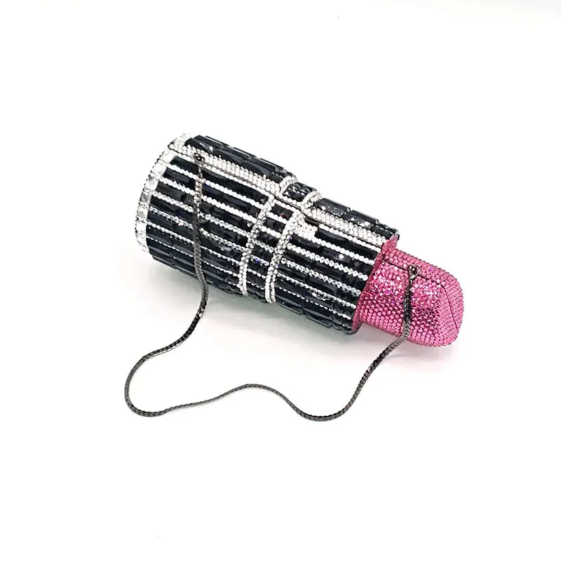 NEWEST fashion Luxury women evening party designer funny hot lipstick seductresses full crystal clutches sexy pinkie purses