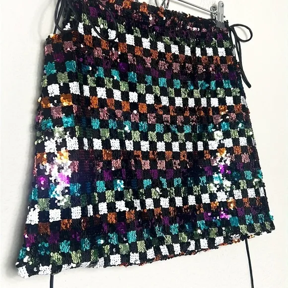 NWT AMYLYNN Sequin Mini Check Skirt