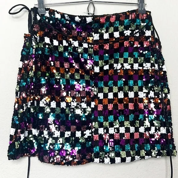 NWT AMYLYNN Sequin Mini Check Skirt