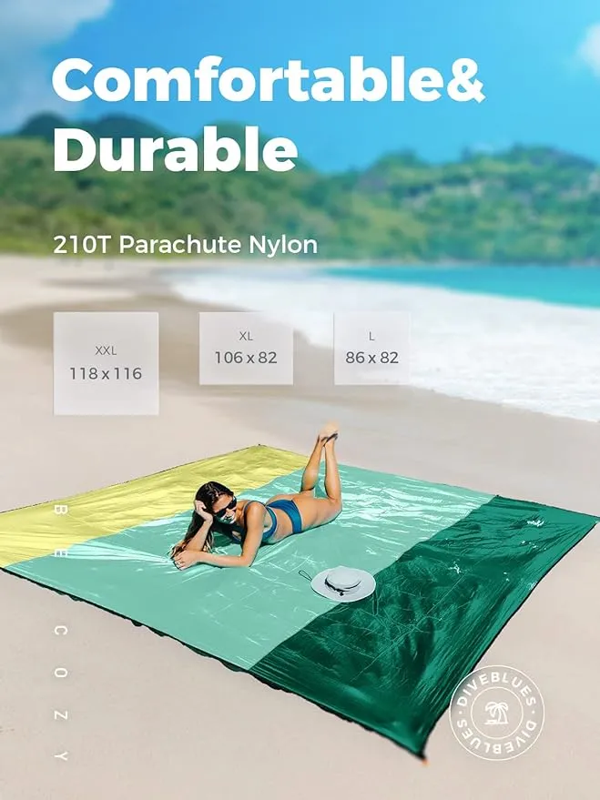 OCOOPA Extra Large Beach Blanket, Sand Free, Large Oversized Camping Mat, Comfortable Parachute Nylon, Cozy& Chic, Compact& Light, 4 Stakes&1 Travel Bag, S09