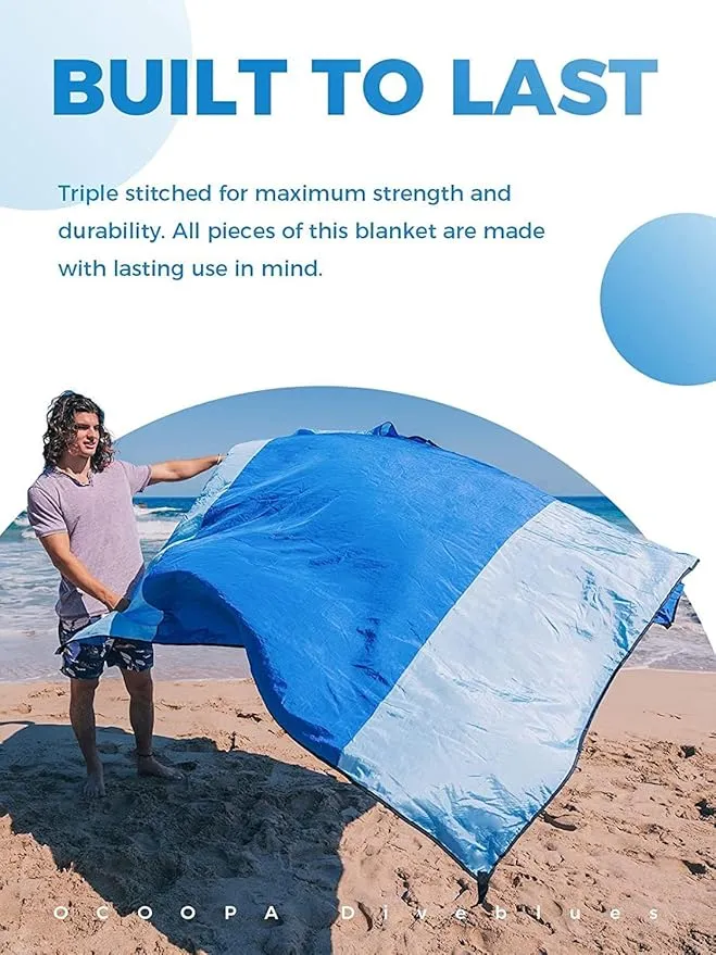 OCOOPA Extra Large Beach Blanket, Sand Free, Large Oversized Camping Mat, Comfortable Parachute Nylon, Cozy& Chic, Compact& Light, 4 Stakes&1 Travel Bag, S09
