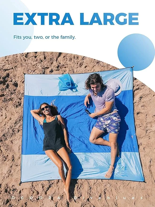OCOOPA Extra Large Beach Blanket, Sand Free, Large Oversized Camping Mat, Comfortable Parachute Nylon, Cozy& Chic, Compact& Light, 4 Stakes&1 Travel Bag, S09