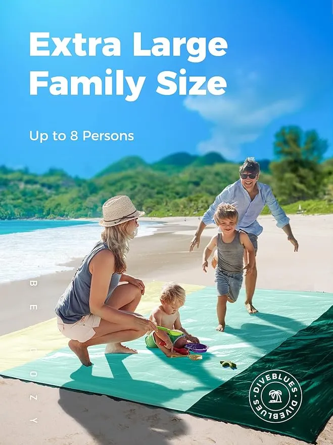 OCOOPA Extra Large Beach Blanket, Sand Free, Large Oversized Camping Mat, Comfortable Parachute Nylon, Cozy& Chic, Compact& Light, 4 Stakes&1 Travel Bag, S09