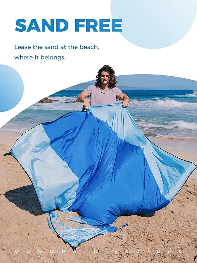 OCOOPA Extra Large Beach Blanket, Sand Free, Large Oversized Camping Mat, Comfortable Parachute Nylon, Cozy& Chic, Compact& Light, 4 Stakes&1 Travel Bag, S09
