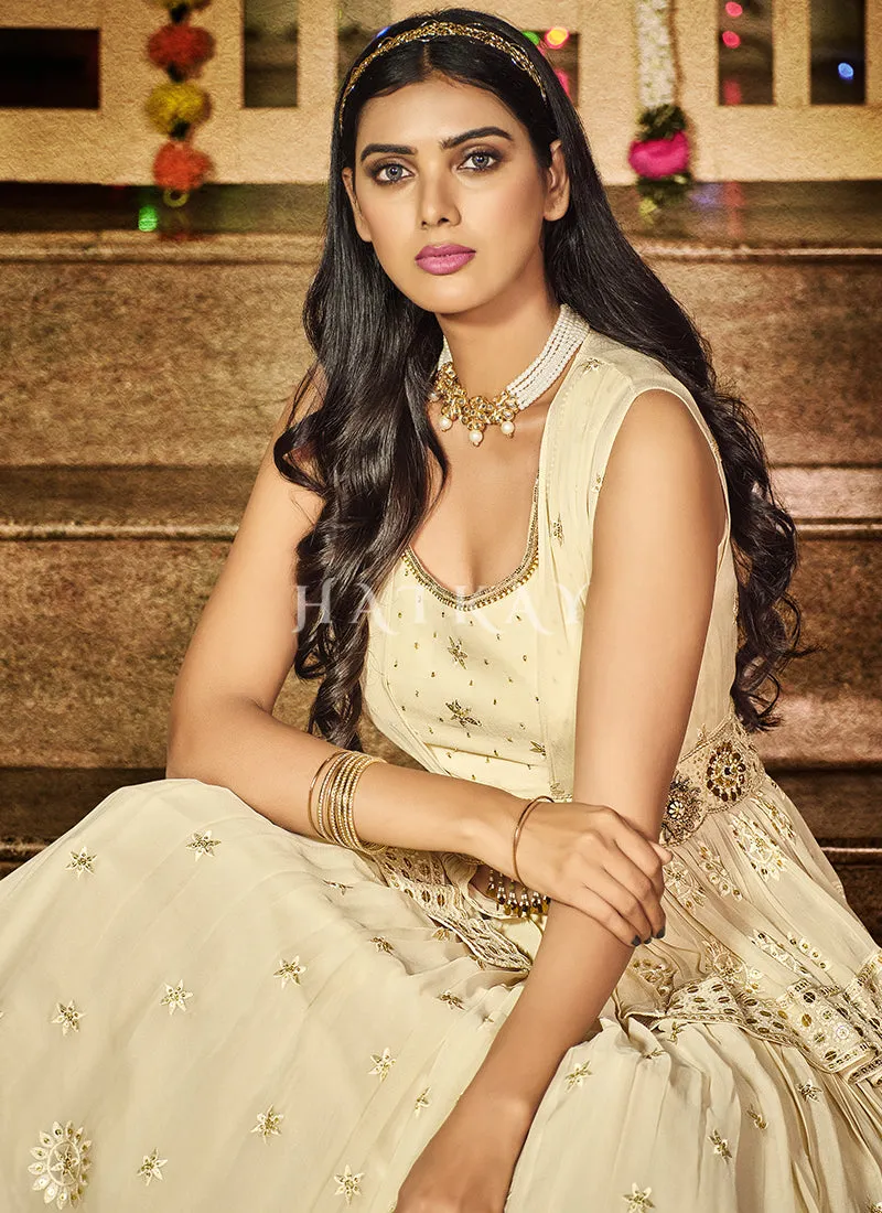 Off White Sequence Embroidery Peplum Lehenga Choli
