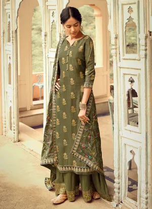Olive Green Multi Embroidered Gharara Suit