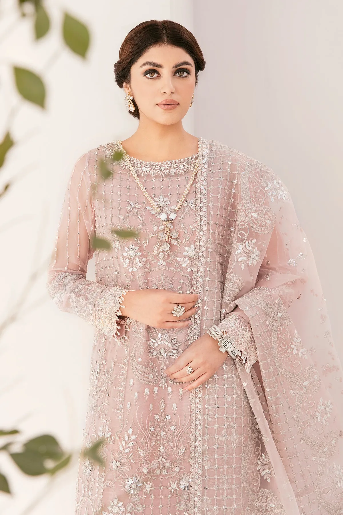 Pakistani Party Dress in Pink Kameez Trouser Style