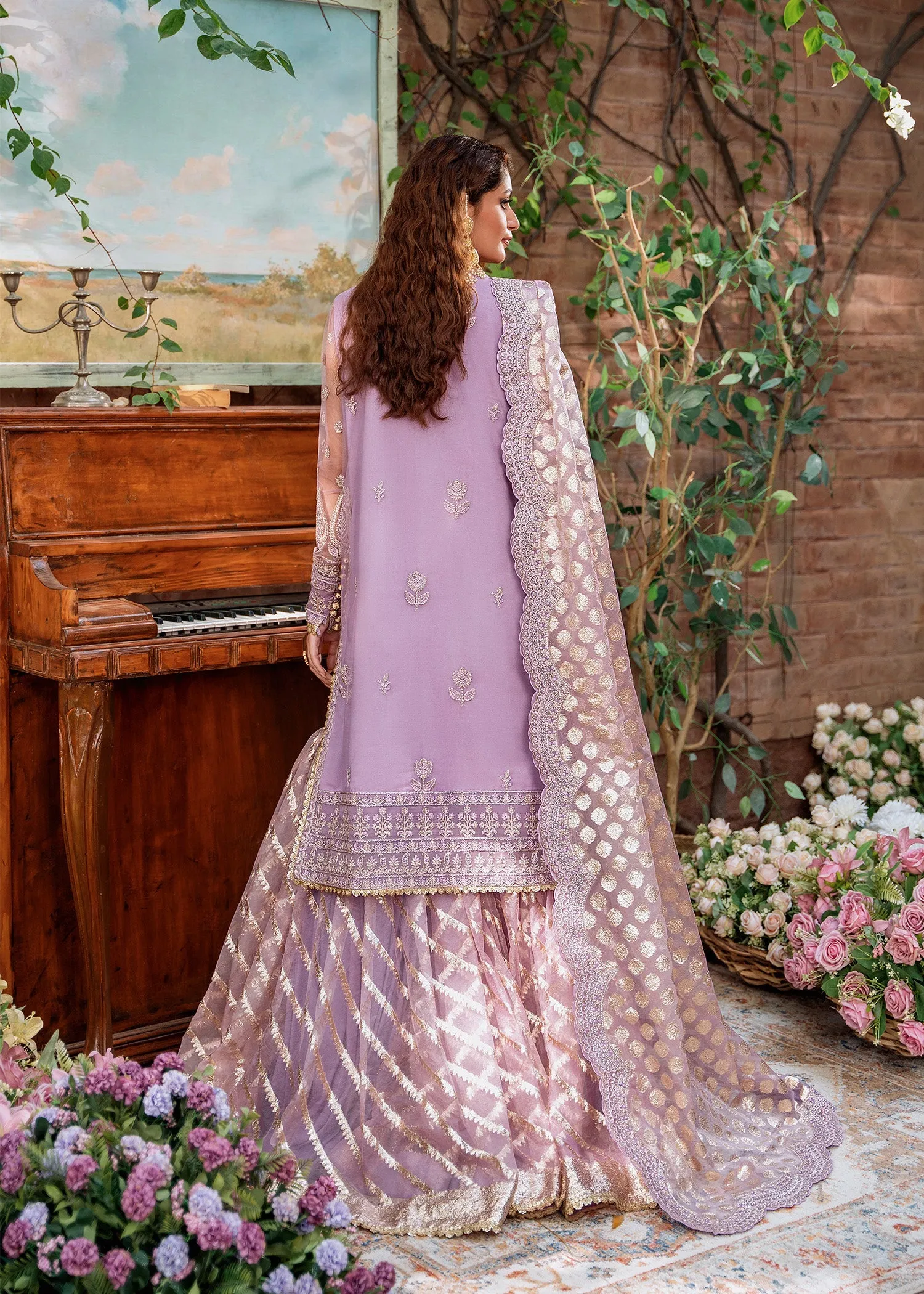 Pakistani Party Dress in Purple Gharara Kameez Style