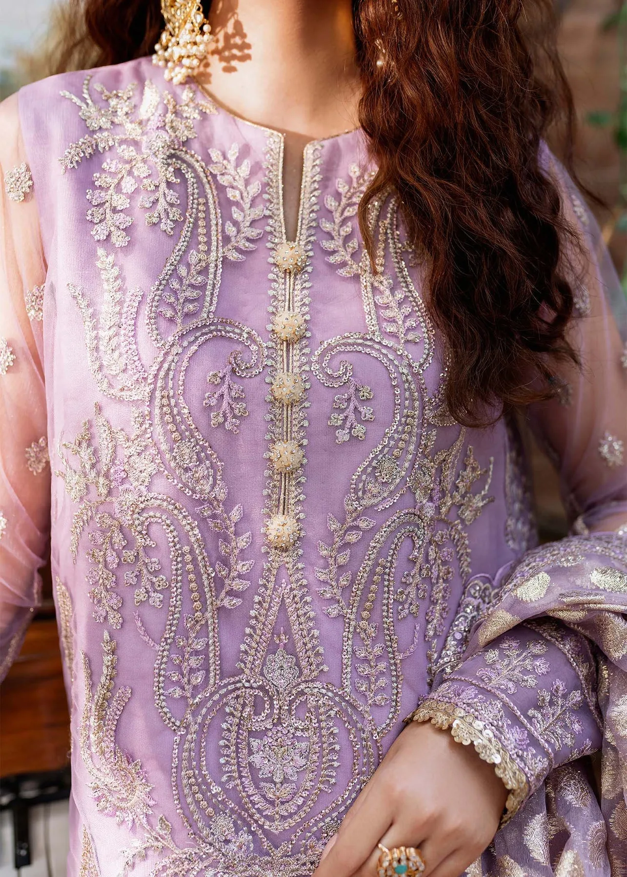 Pakistani Party Dress in Purple Gharara Kameez Style