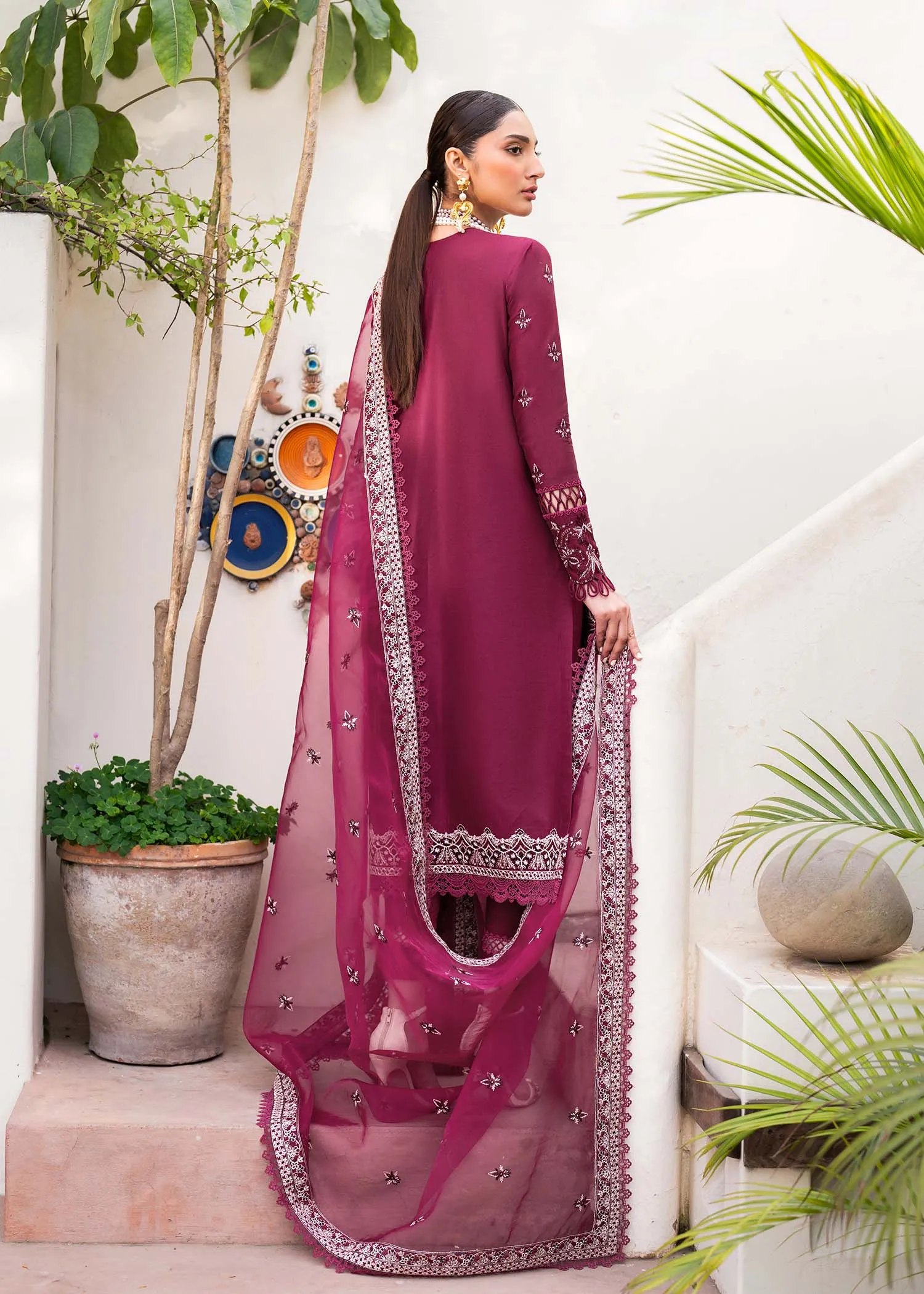 Pakistani Party Dress in Purple Salwar Kameez Style