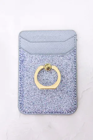Pastel Blue Glitter Cell Phone Card Holder