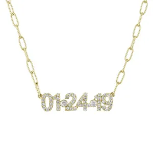 Pave Date Paperclip Necklace