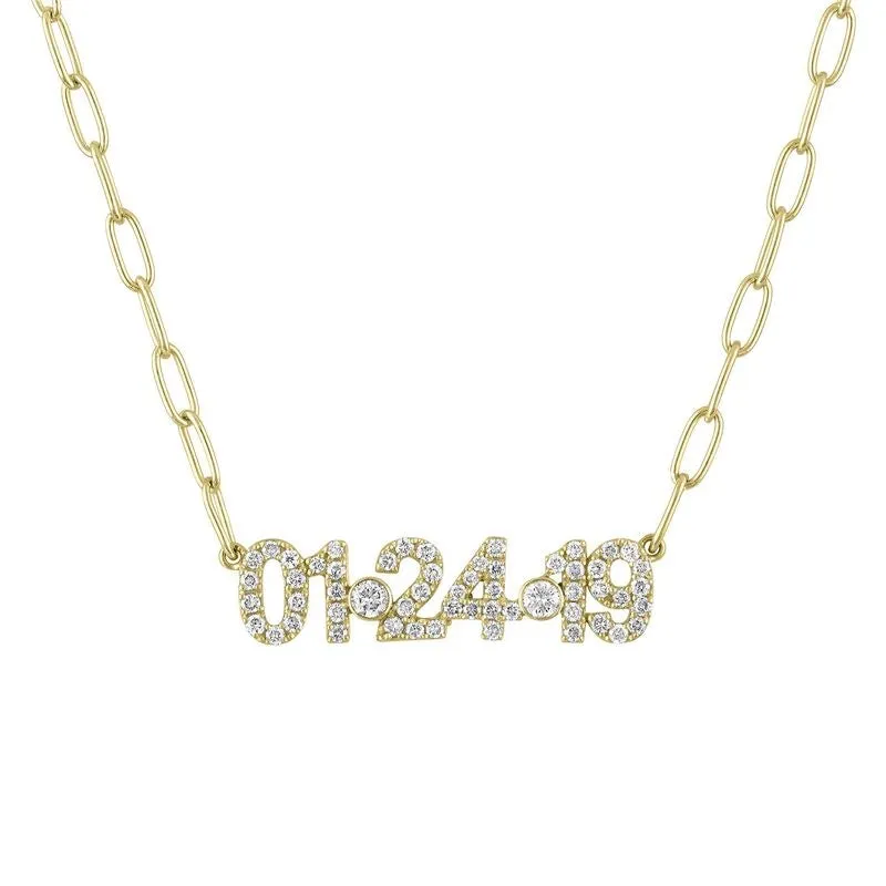 Pave Date Paperclip Necklace