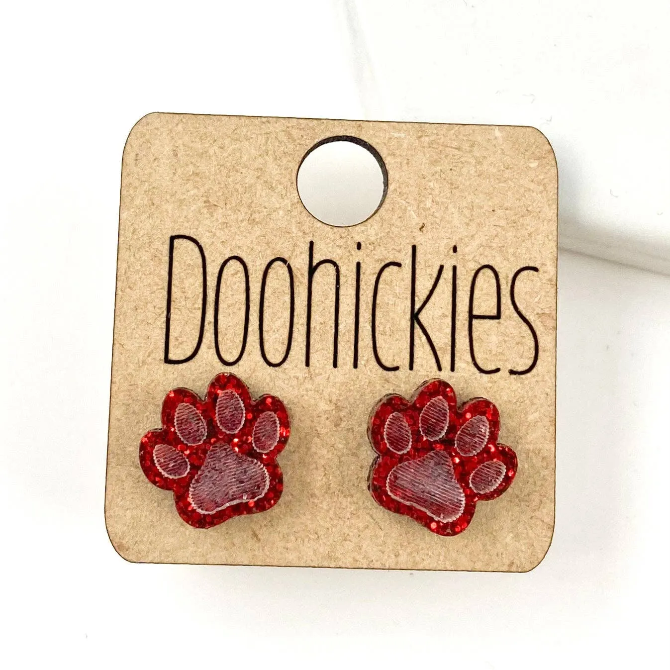 Paw Stud Earrings: Purple Glitter Doohickie