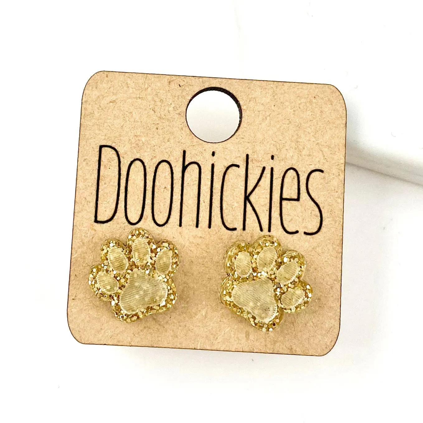 Paw Stud Earrings: Purple Glitter Doohickie