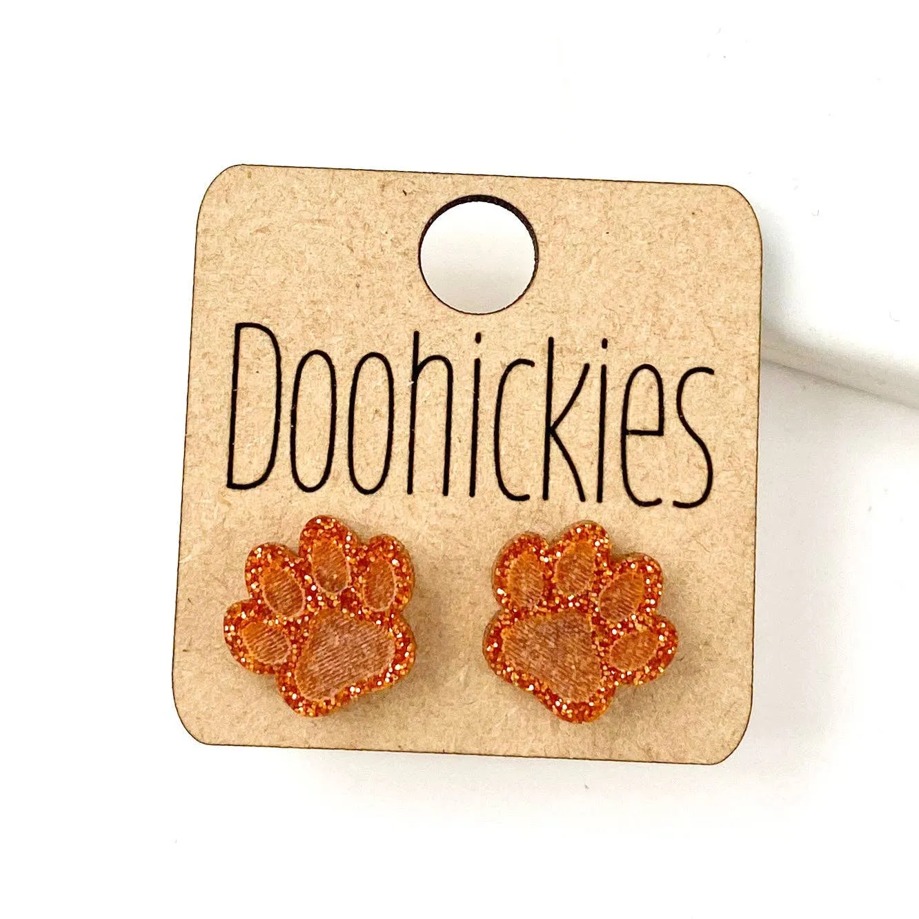 Paw Stud Earrings: Purple Glitter Doohickie