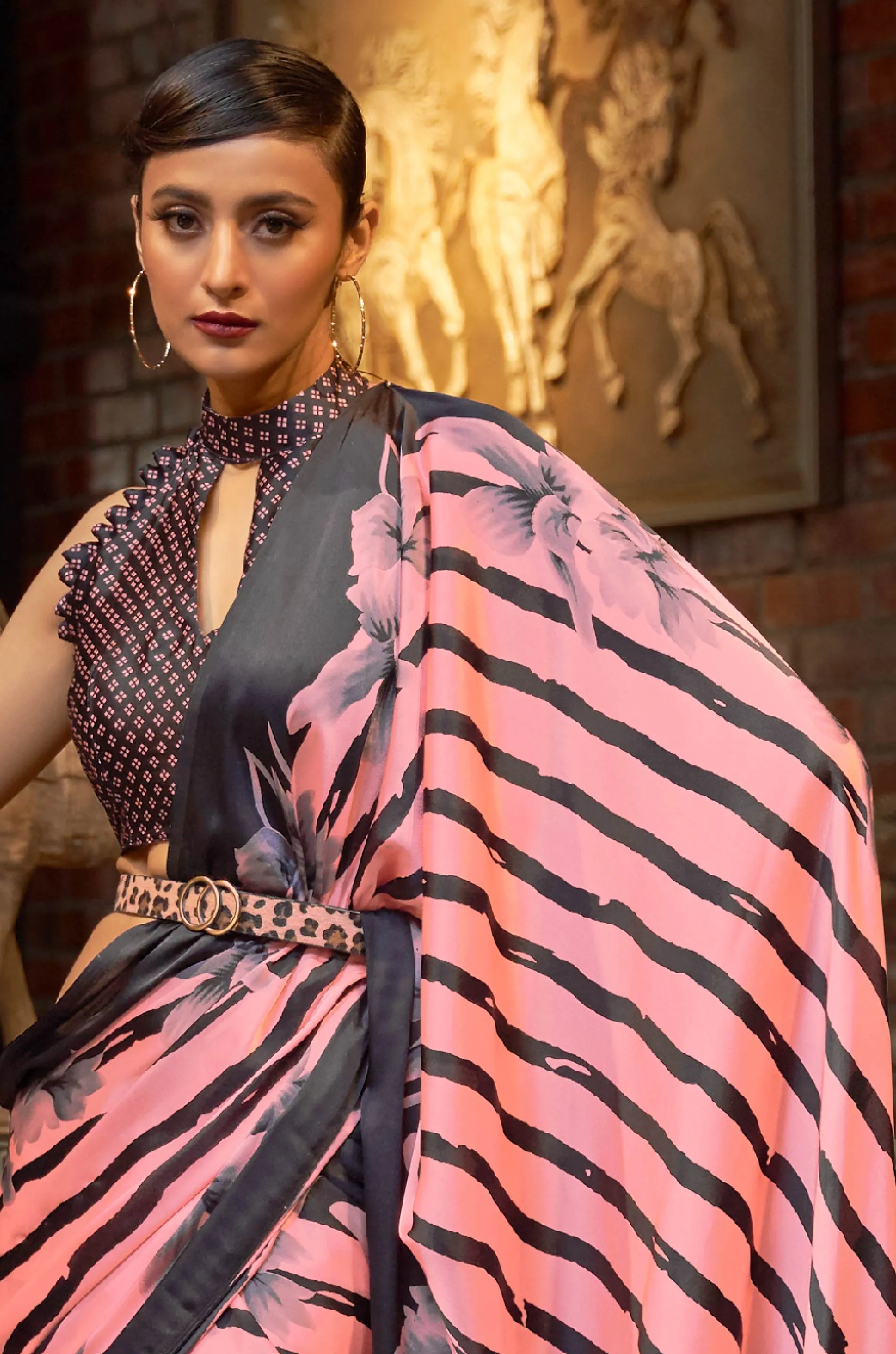 Peach Satin Crepe Saree