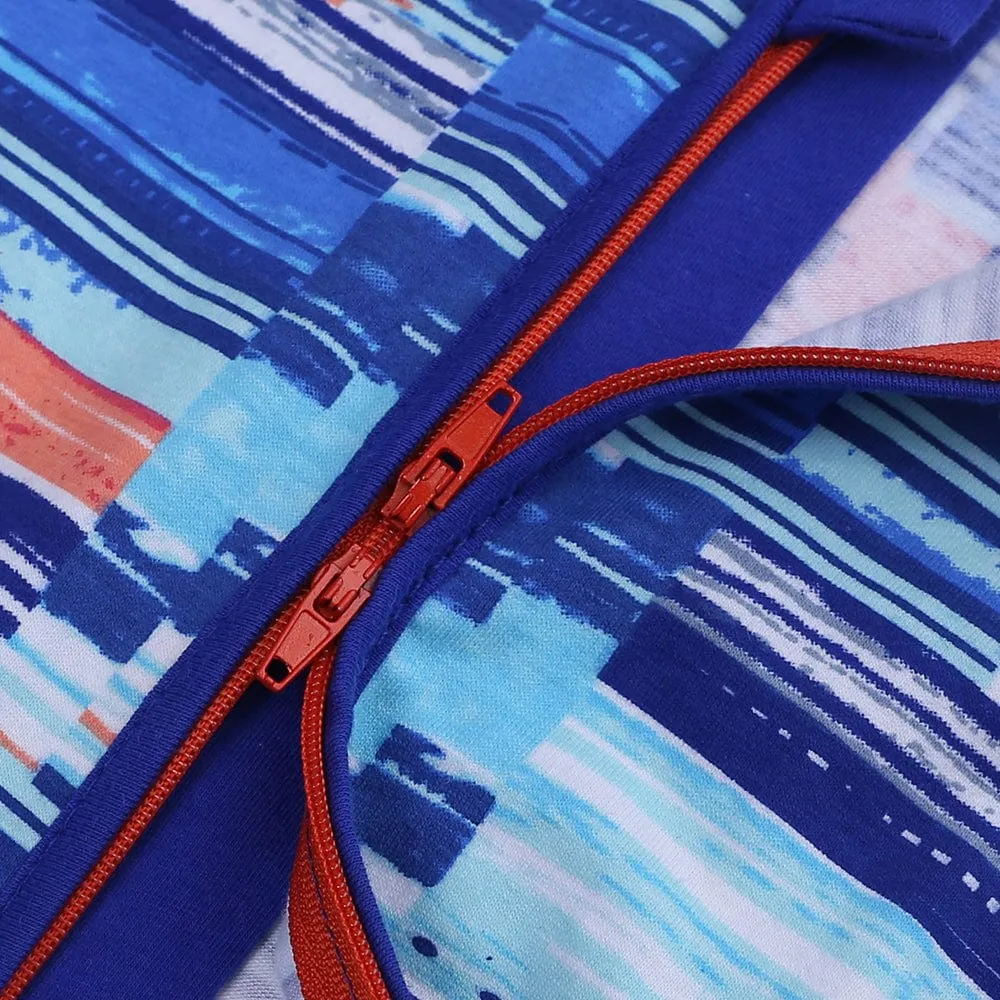 Peachy Blue Colour Block Zip Sleepsuit
