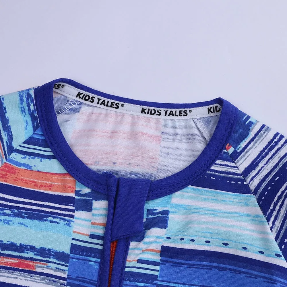 Peachy Blue Colour Block Zip Sleepsuit