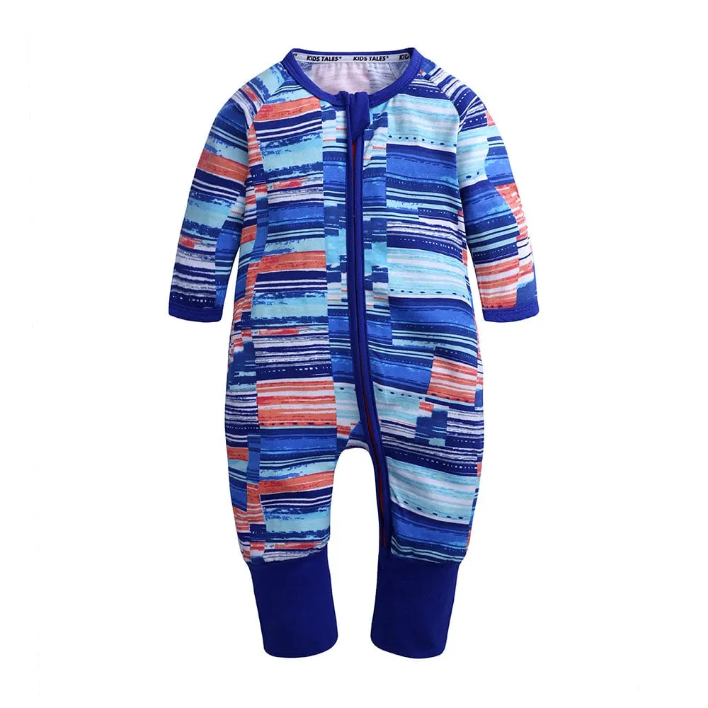 Peachy Blue Colour Block Zip Sleepsuit